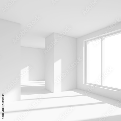 White Empty Room with Window. 3d Rendering of Minimal Office Interior Design
