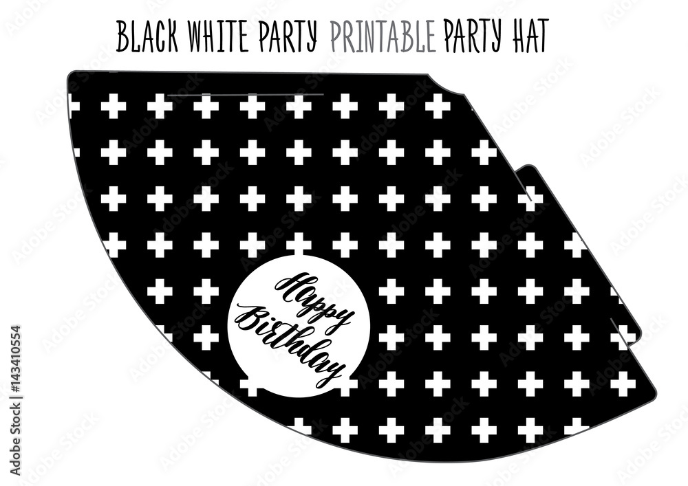 Party hat printable for Black and white Party. Stock Vector | Adobe Stock