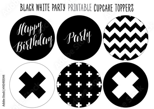 Cupcake wrappers Printable for Black and white Party.