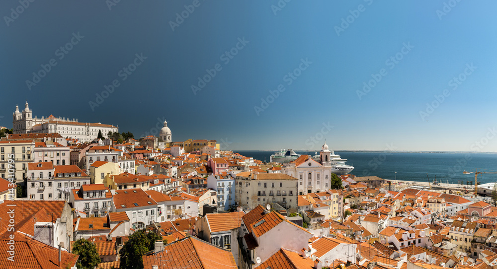 Panorama on old cityscape Alfama in Lisbon, Portugal