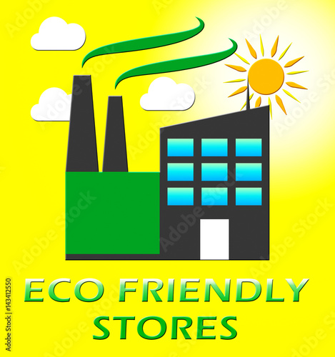 Eco Friendly Stores Represents Green Shops 3d Illustration