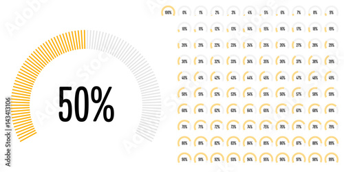 Set of circular sector percentage diagrams from 0 to 100 ready-to-user for web design, user interface (UI) or infographic - indicator with yellow