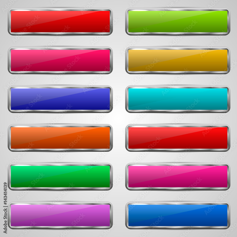 Rectangular multicolored buttons in metal frame on a white background Rectangular multicolored buttons in metal frame on a white background