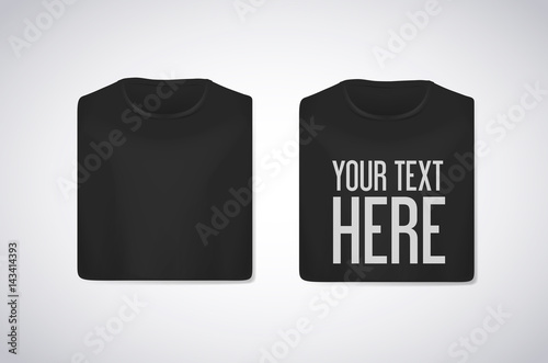 Black folded t-shirts mockup isolated with lettering text for advertising.