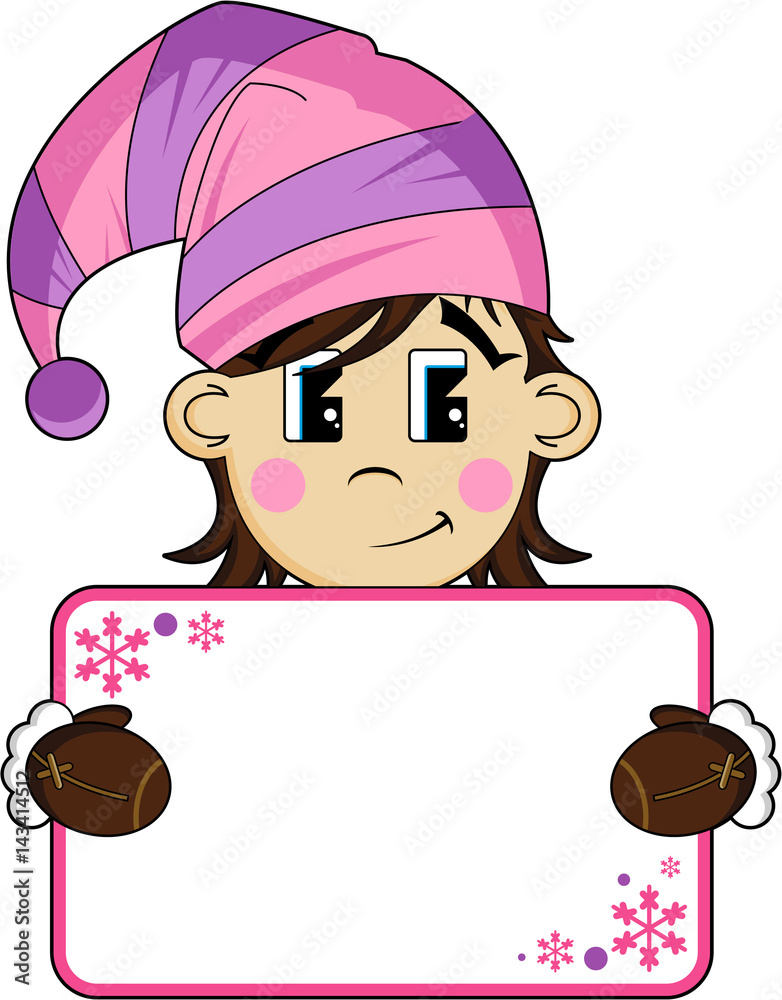 Cartoon Cute Christmas Elf with Sign Cartoon Cute Christmas Elf with Sign