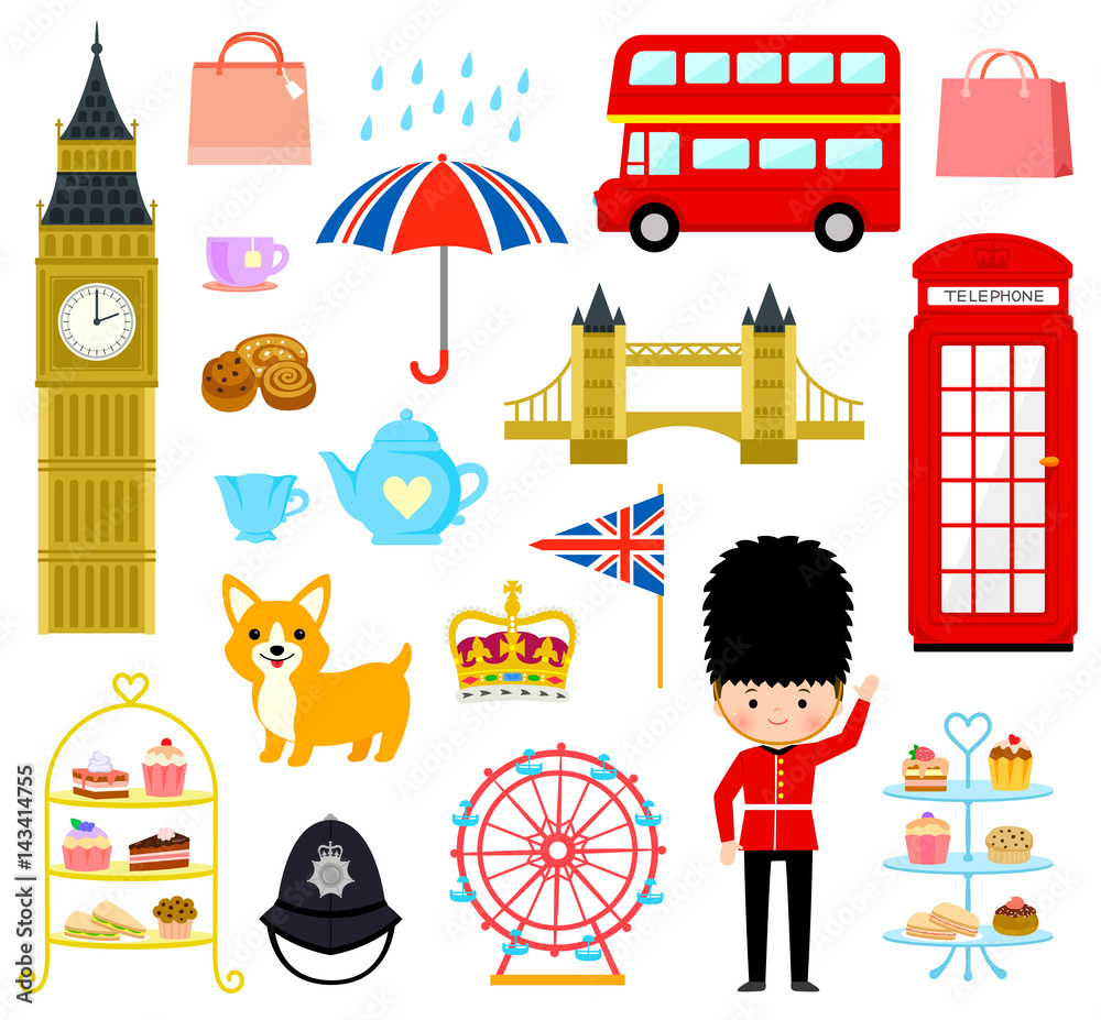 Fototapeta premium zestaw uroczych kreskówek związanych z Londynem