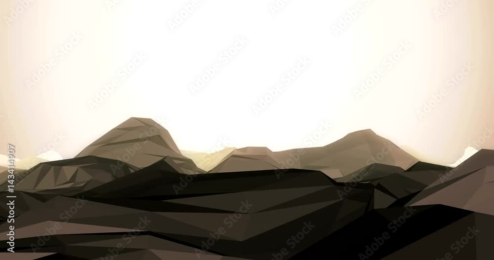 Low Poly Mountain Landscape Zoom In Animated 4k Rendered Intro Video in Golden Glow With Regulated Camera Speed