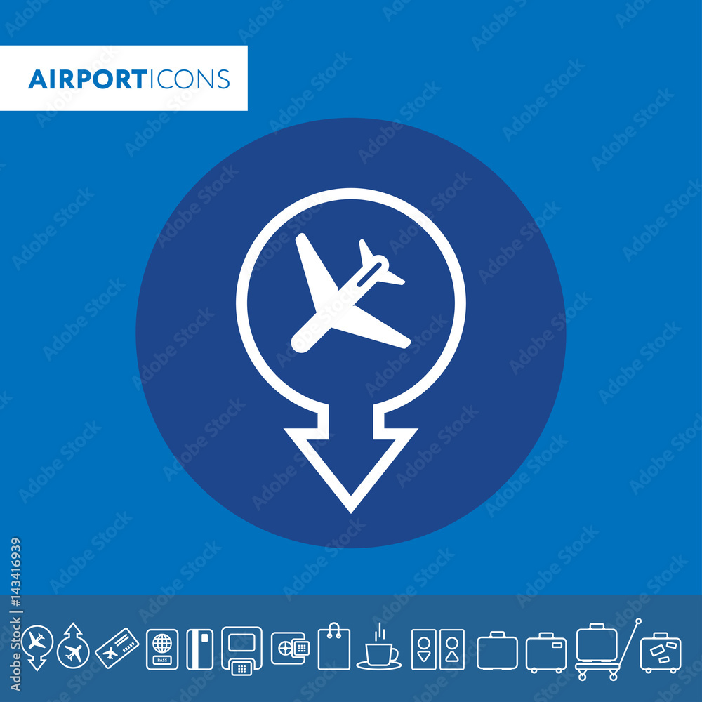 Vector icon, airport icon. Takeoff and landing of the aircraft.