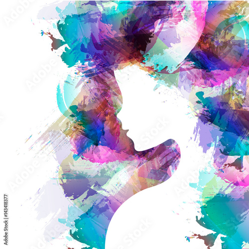 Vector template abstract logo for beauty salon stylized profile of a young beautiful woman
