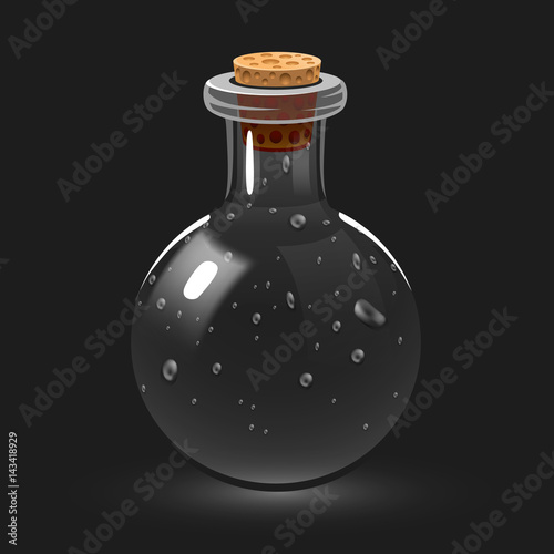 Empty glass chemistry or magic potion bottle.