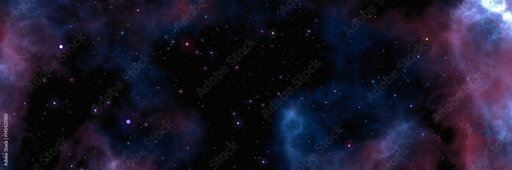 Star field voyage with blue and red cosmic space nebula, digital art illustration work. Star field voyage with blue and red cosmic space nebula, digital art illustration work.