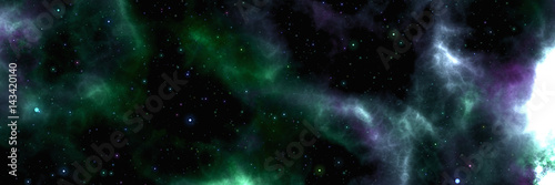 Fototapeta Naklejka Na Ścianę i Meble -  Star field voyage with green cosmic space nebula, digital art illustration work.