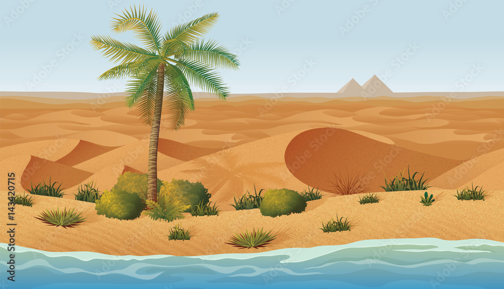 Horizontal seamless background with desert, oasis. Horizontal seamless background with desert, oasis.