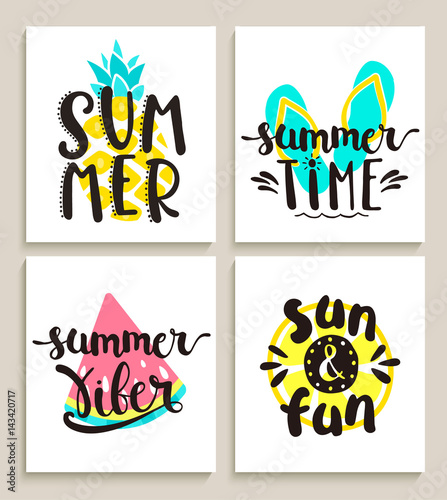Bright summer cards on white background.
