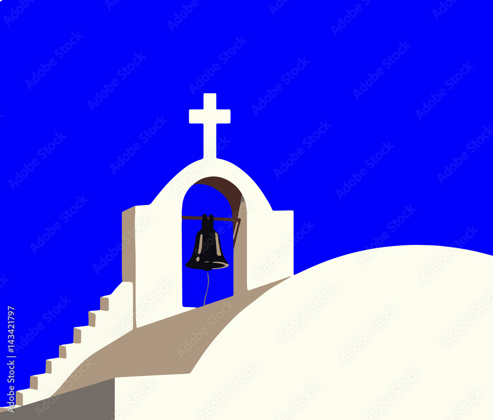 belfry vector of white chapel at Santorini island Greece belfry vector of white chapel at Santorini island Greece