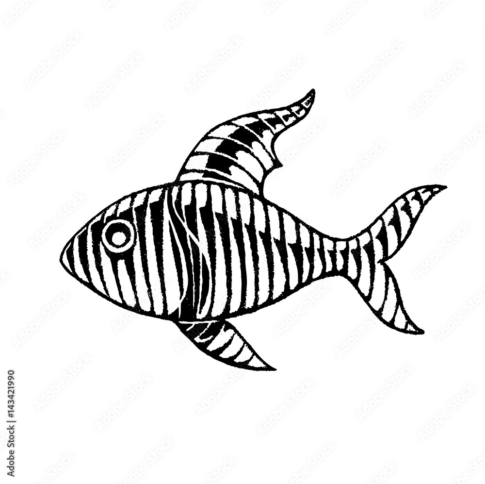 Vectorized Ink Sketch of a Striped Fish Vectorized Ink Sketch of a Striped Fish