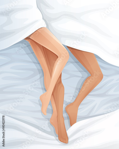 Romantic couple in bed. Vector illustration.