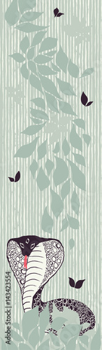 Bookmark. Snake and Flowers. Creative Hand Drawn Textures