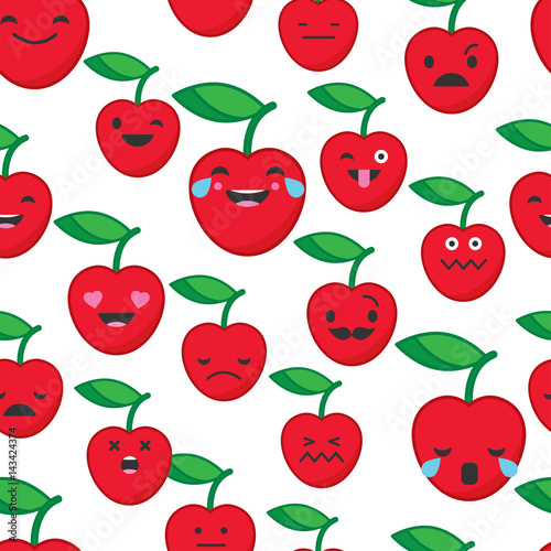 Seamless background with Cherry emotions. Vector illustration.