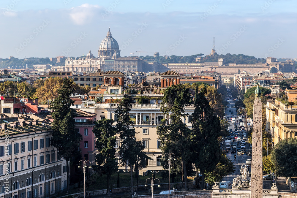 Rome, Italy. View of the city from the Piazza del Popolo