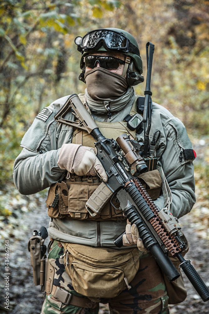 United states Marine Corps special operations command Marine Special Operator also known as Marsoc raider with weapon and tactical radio system