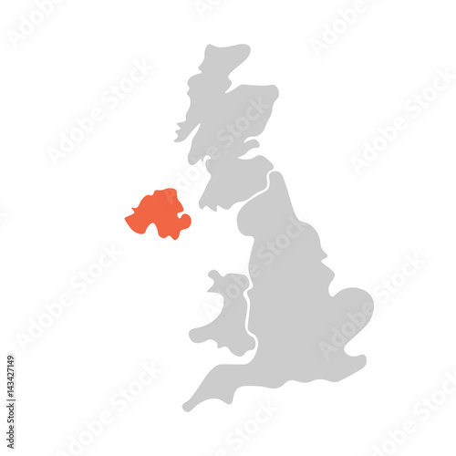 Simplified hand-drawn blank map of United Kingdom of Great Britain and Northern Ireland, UK. Divided to four countries with Northern Ireland red highlighted. Simple flat vector illustration.