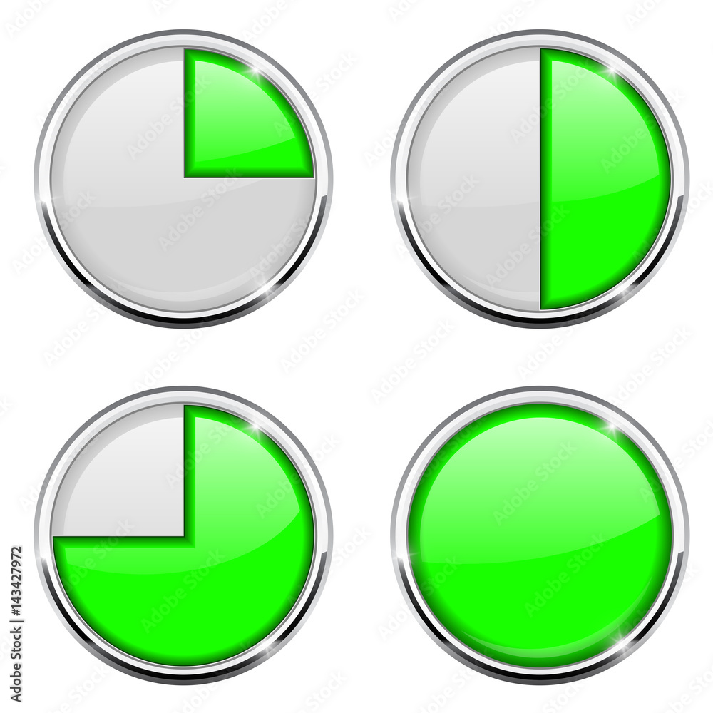 Round loading progress icon. Green sign with chrome frame Round loading progress icon. Green sign with chrome frame