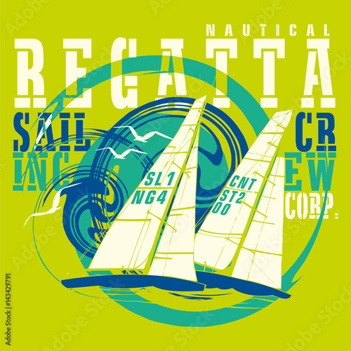 Wallpaper Mural Sailing boats regatta with a green background