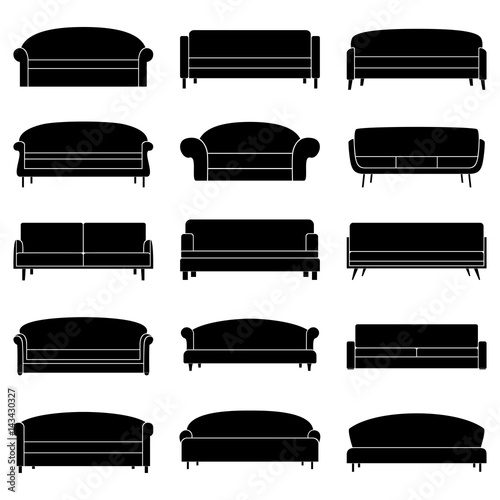 Set of black sofa icons, vector illustration