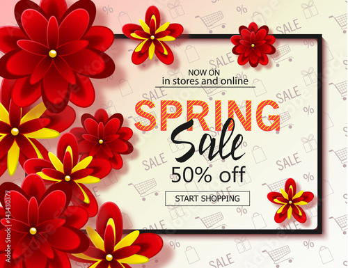 Spring sale background with beautiful flowers. Vector illustration template, banners. Wallpaper, flyers, invitation, posters, brochure.