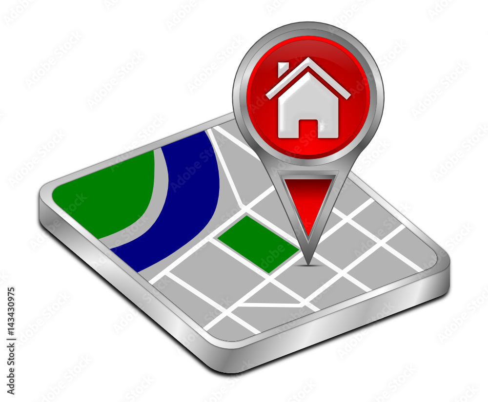 Map pointer with Home Button - 3D illustration Map pointer with Home Button - 3D illustration