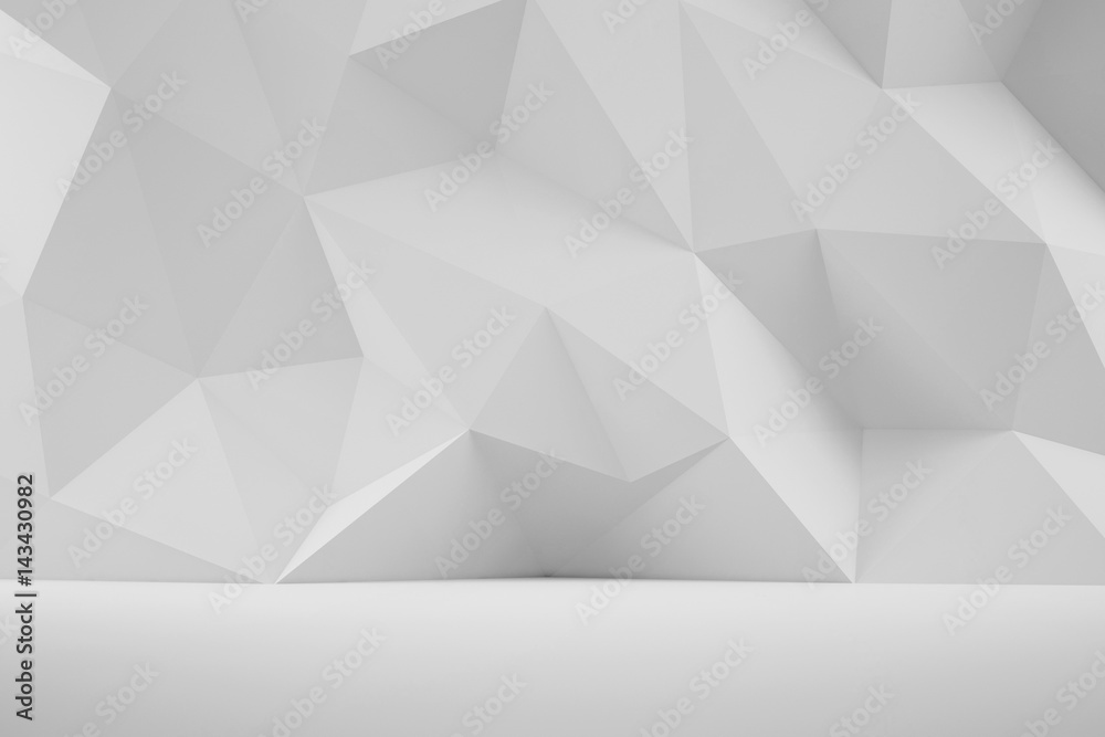 Fototapeta Ściana 3D ściana z geometrycznymi kształtami w odcieniach bieli