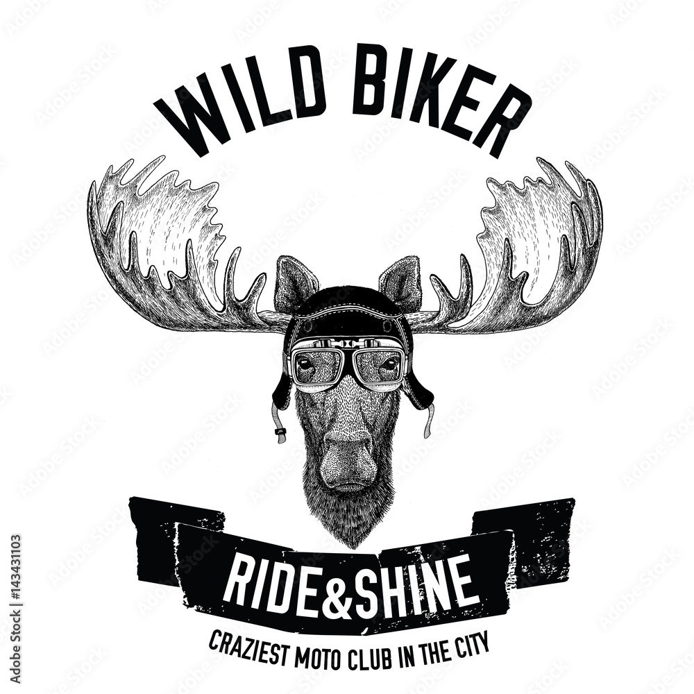 Φωτογραφία Vintage images of elk or moose for t-shirt design for motorcycle, bike, motorbik