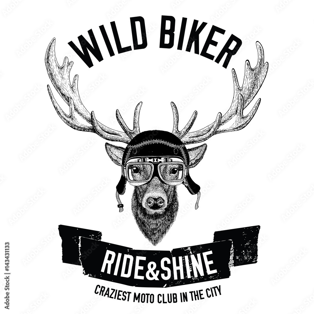 Εκτύπωση καμβά Vintage images of DEER for t-shirt design for motorcycle, bike, motorbike, scoot