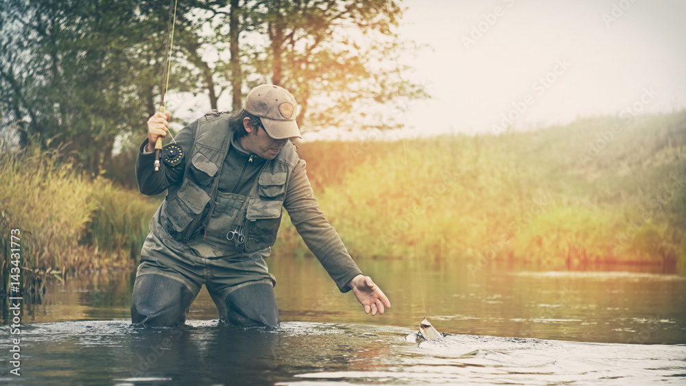 Fototapeta premium Fisherman. Fly fishing.