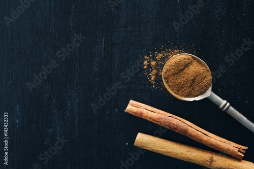 cinnamon on black background