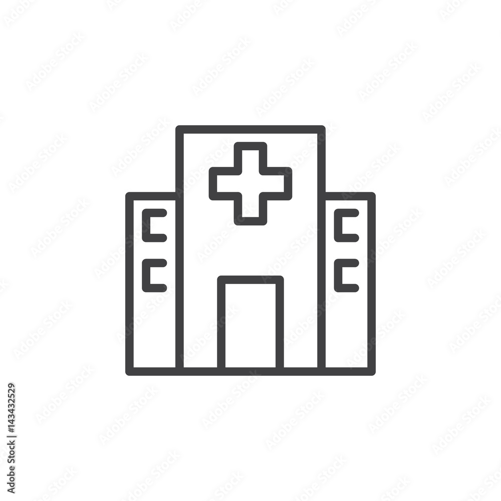 Hospital building line icon, outline vector sign, linear style pictogram isolated on white. Symbol, logo illustration. Editable stroke. Pixel perfect Hospital building line icon, outline vector sign, linear style pictogram isolated on white. Symbol, logo illustration. Editable stroke. Pixel perfect