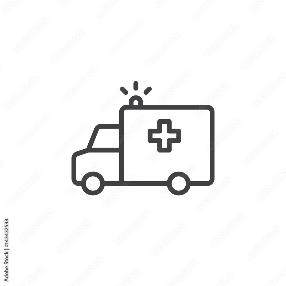 Ambulance truck line icon, outline vector sign, linear style pictogram isolated on white. Symbol, logo illustration. Editable stroke. Pixel perfect