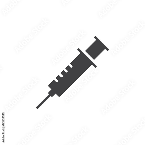 Syringe, injection icon vector, filled flat sign, solid pictogram isolated on white. Symbol, logo illustration. Pixel perfect