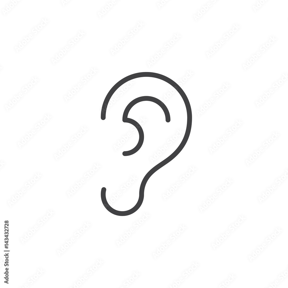 Ear, hearing line icon, outline vector sign, linear style pictogram isolated on white. Symbol, logo illustration. Editable stroke. Pixel perfect Ear, hearing line icon, outline vector sign, linear style pictogram isolated on white. Symbol, logo illustration. Editable stroke. Pixel perfect