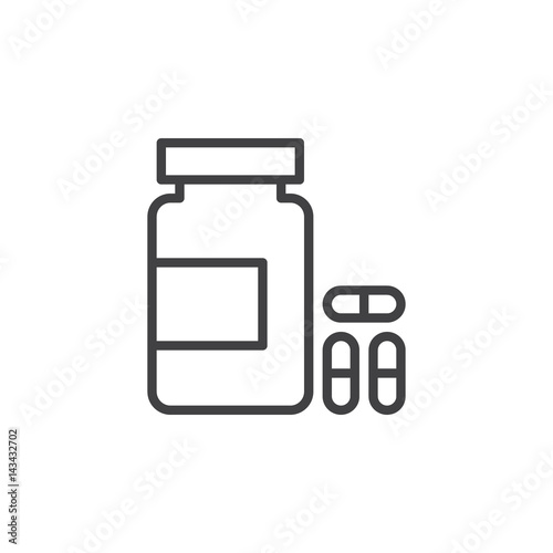 Bottle of pills line icon, outline vector sign, linear style pictogram isolated on white. Symbol, logo illustration. Editable stroke. Pixel perfect