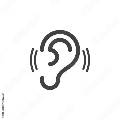ear, hearing, icon vector, filled flat sign, solid pictogram isolated on white. Symbol, logo illustration. Pixel perfect
