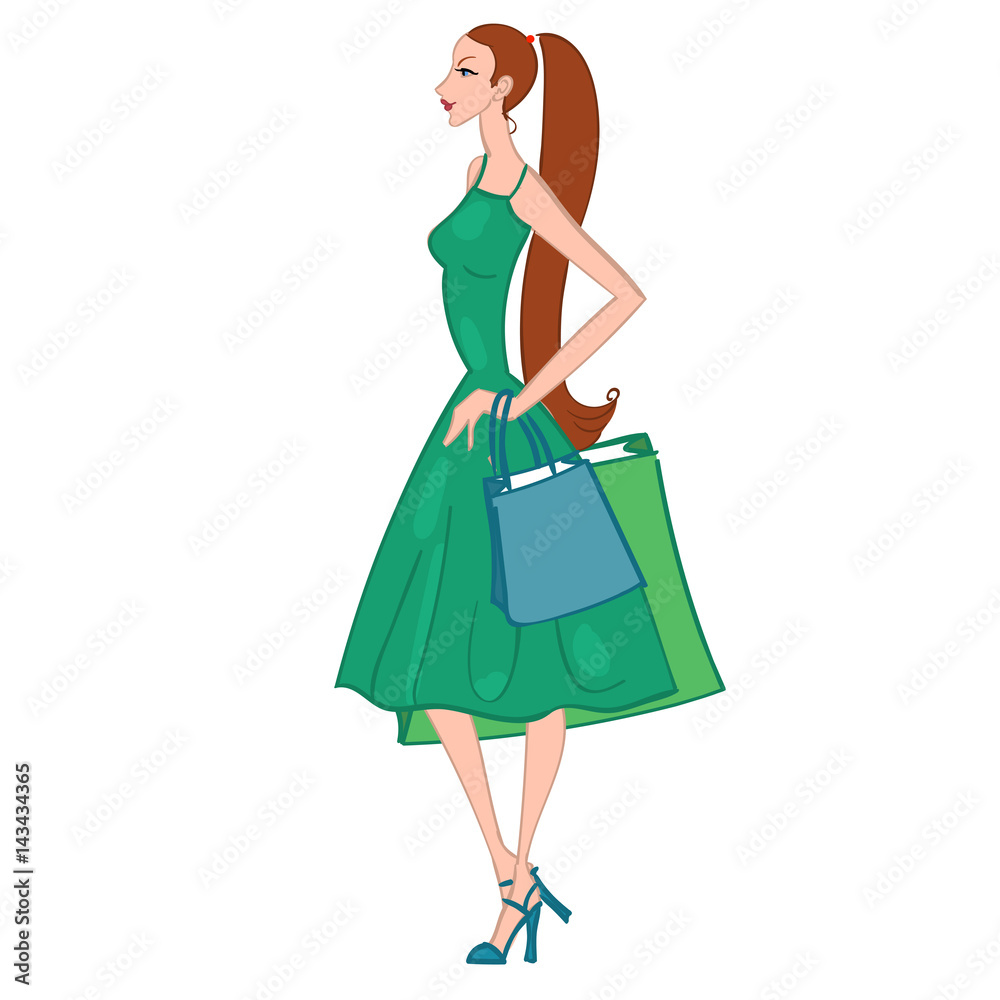 Fasionable girl with shopping bags. Vector illustration. Fasionable girl with shopping bags. Vector illustration.