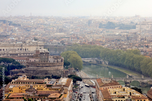 Looking down from San Pietro dome to the Castel Sant Angelo, Vatican City, Rome, Italy.