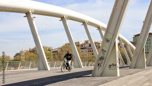 Photography modern white steel bridge in the heart of Rome