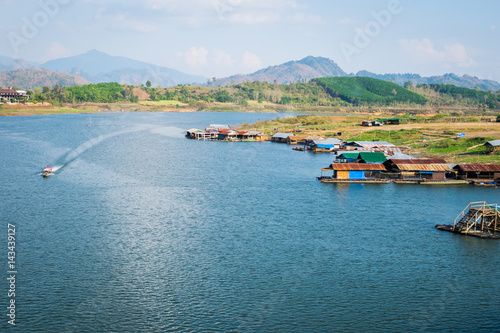 landscape view of boat near river in Kanchanaburi thailand