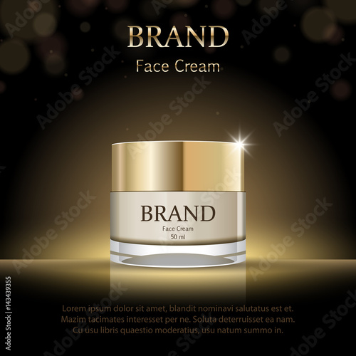 Night face cream package design on abstract dark background, vector illustration