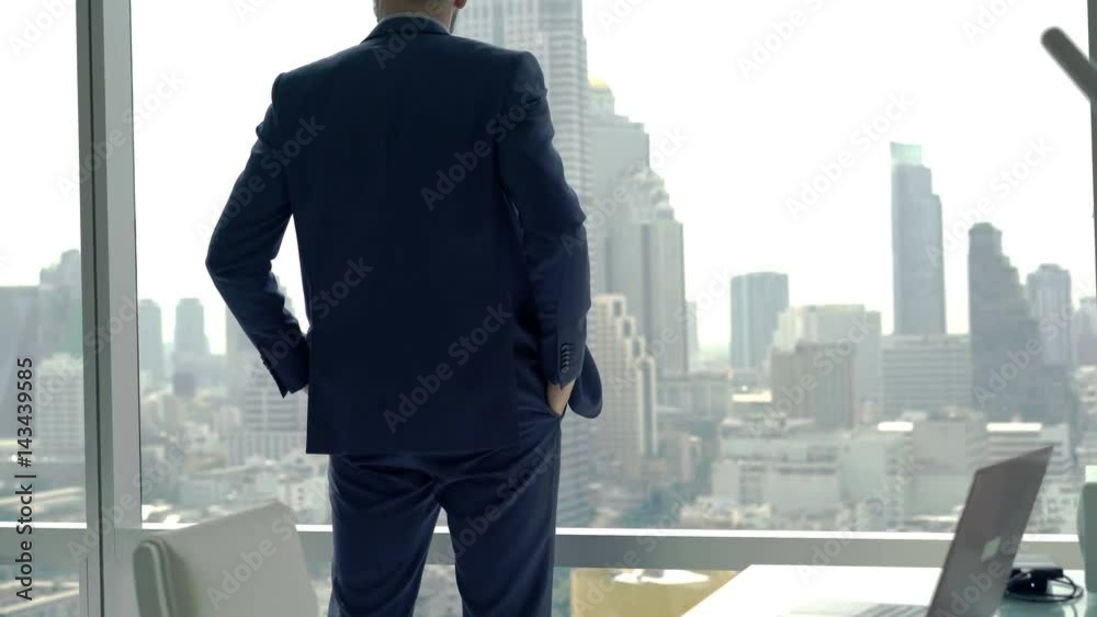 Portrait of happy, successful businessman standing by window with city view, 4K
Portrait of happy, successful businessman standing by window with city view, 4K