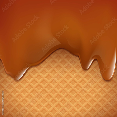 Waffles with caramel. Dessert background.