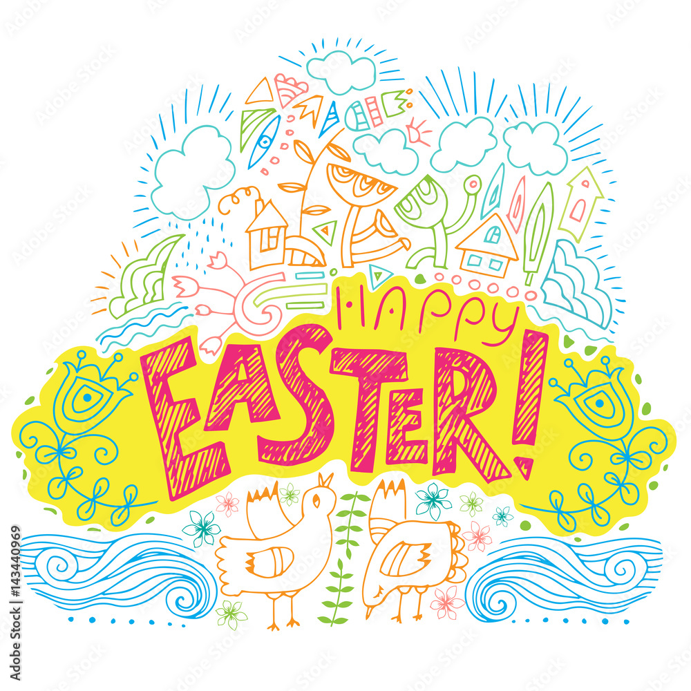 Happy  Easter colored fun background 